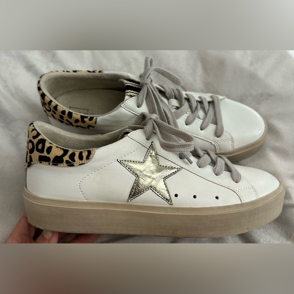 Shu Shop Womens Reba gold crinkle Pre Distressed  Platform Sneakers size 9